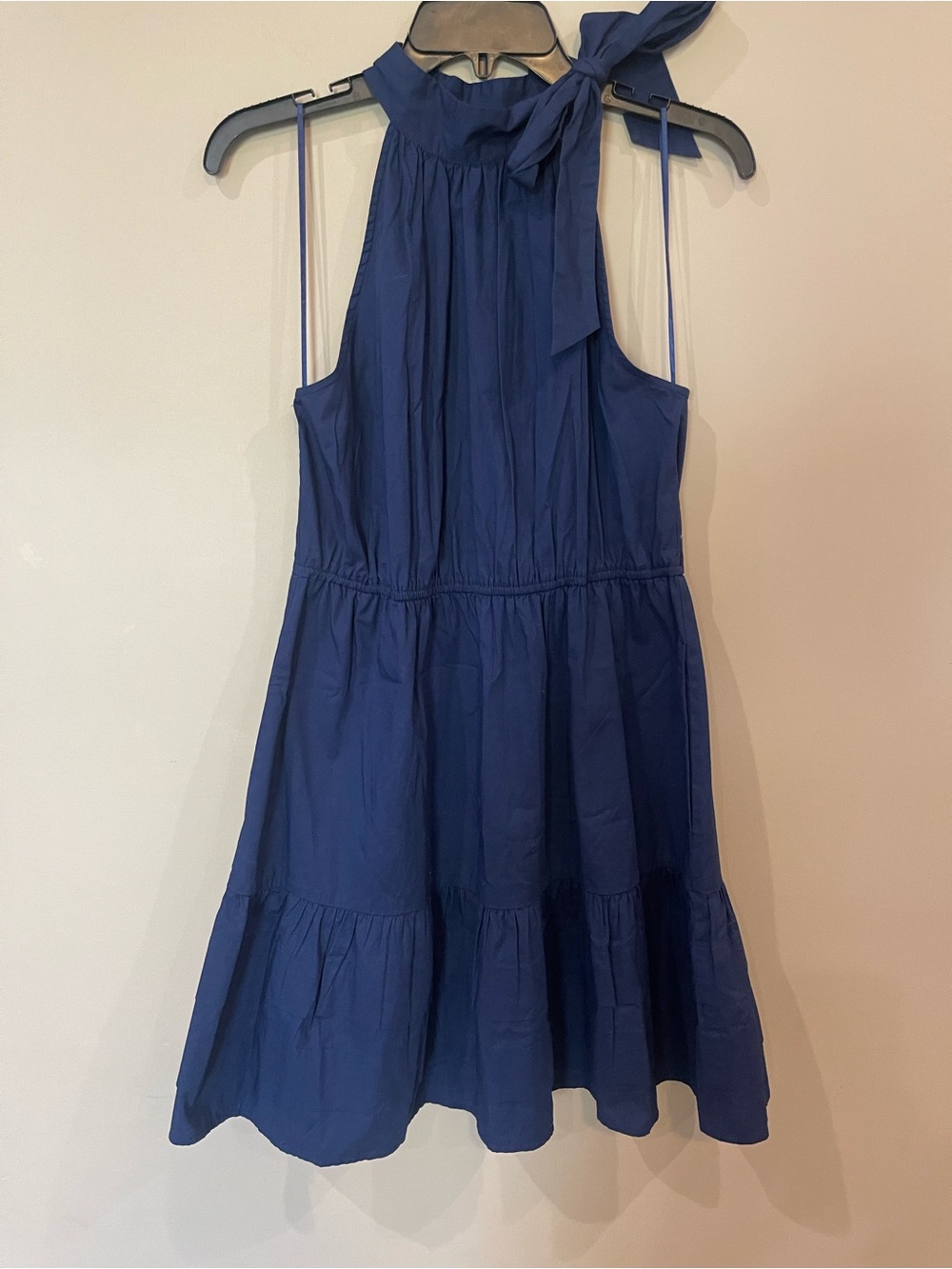 J. Crew Navy Tie-Neck Halter Tiered Dress